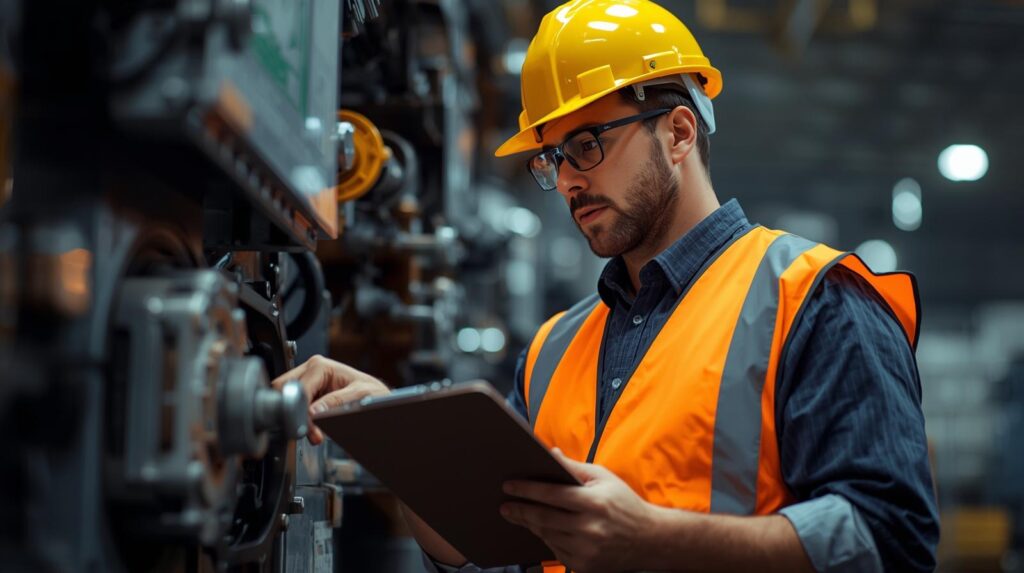 engineer performing equipment inspection for building systems and structural engineering assessment