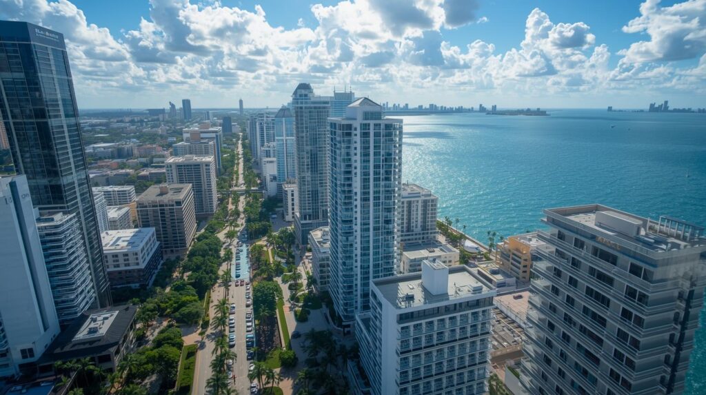 Modern coastal high-rise buildings in Florida showcasing structural engineering, building inspection, and restoration services by Fortis BuildSafe Solutions
